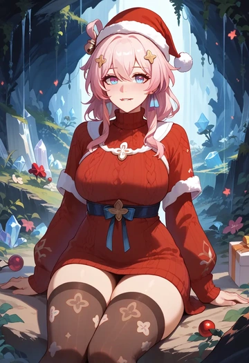 star rail,march 7th,Christmas,sweater dress,stockings  - AI generated anime art